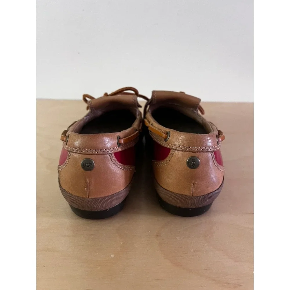 UGG Ashdale Slip-On Duck Shoe Leather Shearling Lined Red Tan size 7.5